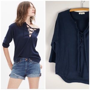 Madewell Libra Lace Up Navy Blue Tunic Top 284